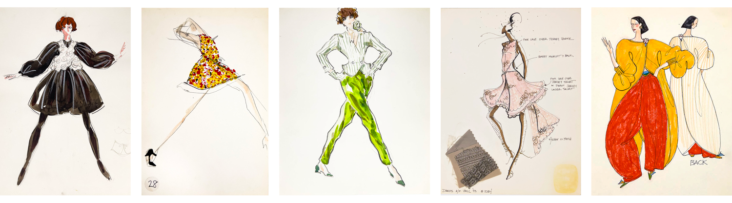 A collection of Geoffrey Beene fashion illustrations offered in the sale.