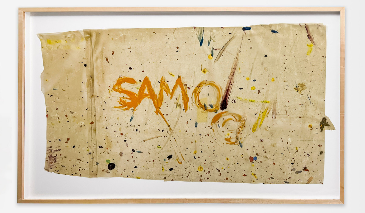 Jean-Michel Basquiat, Untitled (SAMO© Tarp), 1979. Basquiat tagged this piece while it still hung between Edvins Strautmanis’ art studio and living space in SoHo.