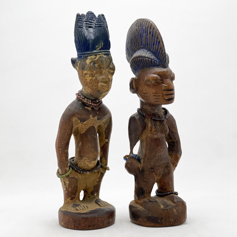 Lot 27 African, Male and Female Yoruba Ibeji Figures, Pair