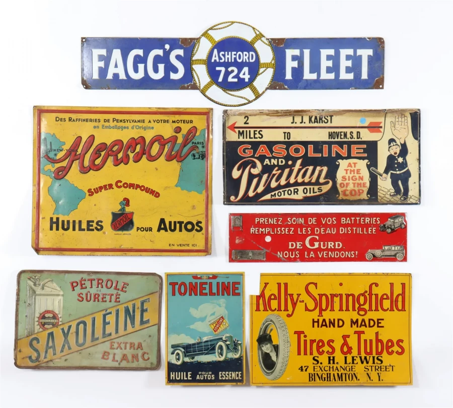 7 Vintage Automotive Tin & Metal Advertisements