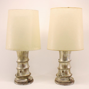 Image for Lot Pair James Mont Silvered Faux Bamboo Lamp