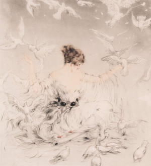 Image for Lot Louis Icart - Lady with Doves