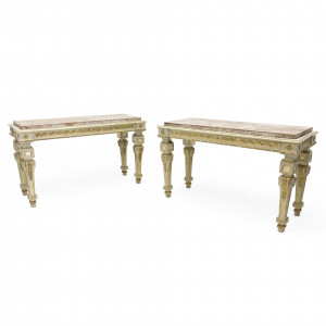 Image for Lot Italian Neoclassical Parcel Gilt Carved Wood Console Tables, Pair