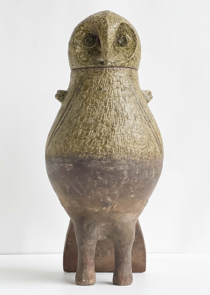 Image for Lot Chinese Yue Glazed Ceramic Owl Form Vessel