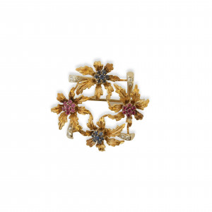 Image for Lot 18k Gold and Jewel Flower Brooch