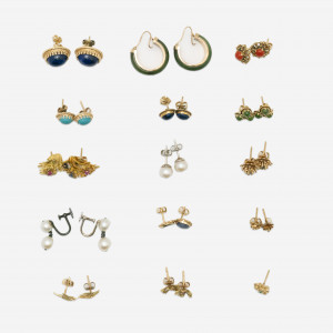 Image for Lot Gold and Gemstone Earrings