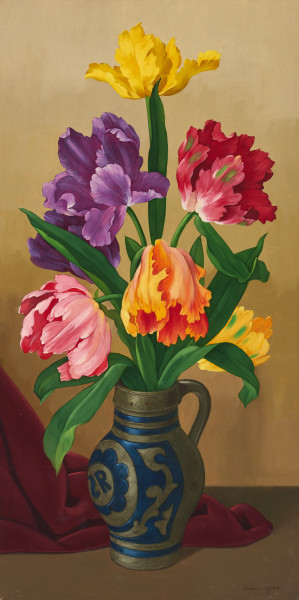 Image for Lot Joan van Gent - Large Tulips Ceramic Pitcher