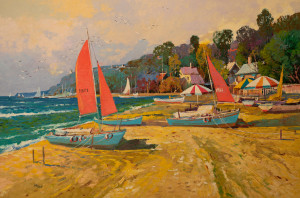 Image for Lot Ming Feng - Beached Boats Red Sails