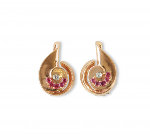 Image for Lot Art Deco Rose Gold Diamond Earrings