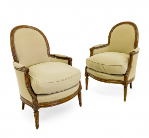 Image for Lot Pair of Louis XV Chevigny Stamped Bergères