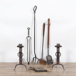 Image for Lot Arts And Crafts Style Andirons: Fireplace Tool Set