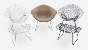 Image for Lot Harry Bertoia for Knoll (3) Diamond Chairs + (2) Bird Ottomans