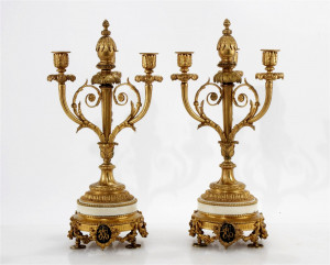 Image for Lot Pair of Louis XV Style Gilt Bronze Candelabra