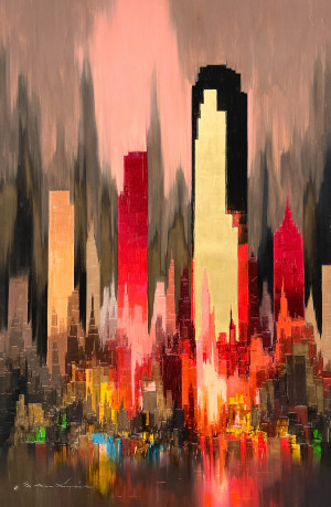 Image for Lot Heinz Munnich - Skyline in Red and Gold