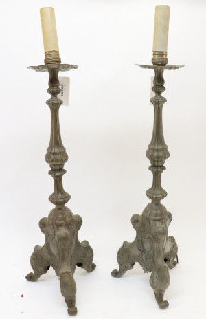 Image for Lot Pair of Baroque Style Repousse Candlesticks