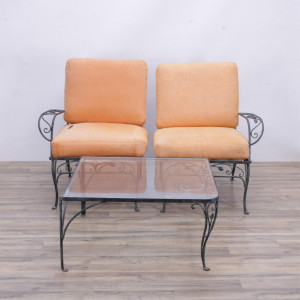 Image for Lot Italian Verde Gris Patinated Metal Sofa & Table