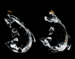 Image for Lot James Houston for Steuben Glass - Group of Two (2) Trout and Fly Desk Ornament
