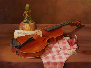 Image for Lot William Pribble - Wine Bottle with Violin