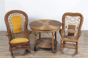 Image for Lot Two Wicker Rockers and a Wicker Table