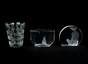 Image for Lot Scandinavian Glass Makers - Orrefors Glass vase with 2 other Engraved Pieces