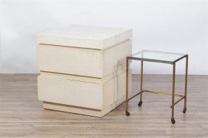 Image for Lot 70's Cream Painted Small Chest and Brass Cart