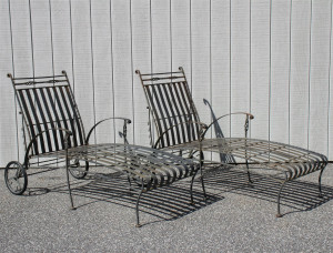 Image for Lot Pair Pool Patio Metal Chaise Lounges