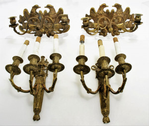 Image for Lot 2 Pairs Classical Style Brass Sconces
