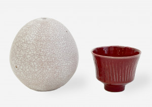 Image for Lot David Leach - Enclosed Egg Vase and Fluted Tea Bowl