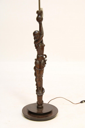 Image for Lot French 1940's Carved Figural Beechwood Lamp