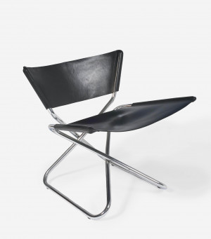 Image for Lot Erik Magnussen - Leather and Chrome Folding Side Chair