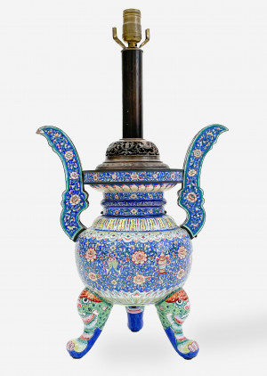 Image for Lot Chinese Canton Enamel Incense Burner mounted as lamp