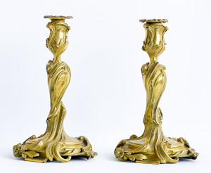 Image for Lot Pair of Louis XV Gilt-Bronze Candlesticks