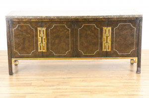 Image for Lot Mid Century Brass Inlaid Ash Side Cabinet