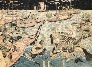 Image for Lot Night Battle at Sea, Diptych