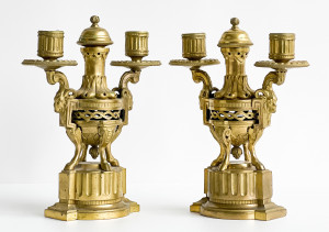 Image for Lot Pair of Louis XVI Style Gilt-Bronze Candelabra