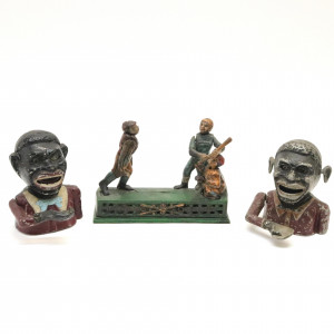Image for Lot Three Painted Cast Metal Automaton Banks