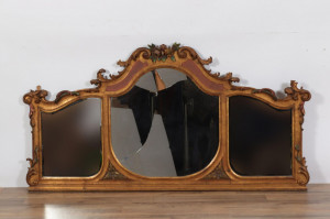 Image for Lot Rococo Style Gilt & Red Painted Overmantel Mirror