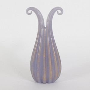 Image for Lot Ercole Barovier - Gilt Purple Ribbed Vase, 1950