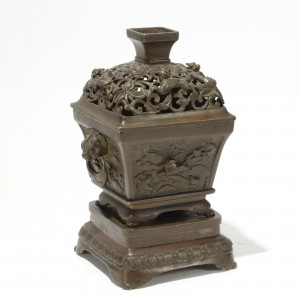 Image for Lot Ming Bronze Censer With Reticulated Coner & Stand