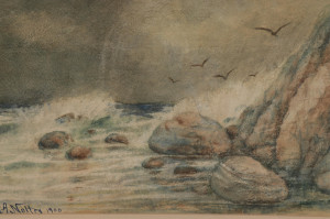 Image for Lot G.A. Noltey - Surfscape W/C and Pastel c. 1900