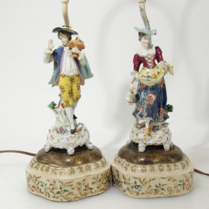 Image for Lot Pair German Porcelain Figural Lamps