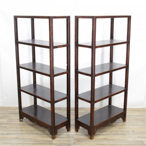 Image for Lot Pair Tall Chinese Style Fixed Shelf Stands