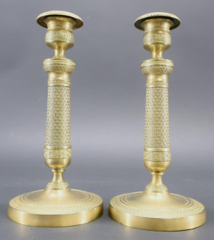 Image for Lot Pair of Empire Brass Candlesticks