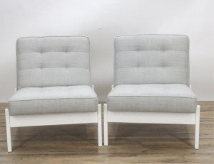 Image for Lot Pair Knoll White Painted Slipper Chairs