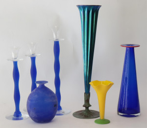 Image for Lot 7 Colorful Art Glass Vases & Candlesticks