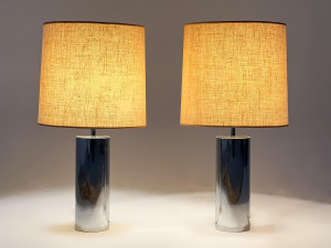 Image for Lot Pair of Chrome Cylinder Table Lamps
