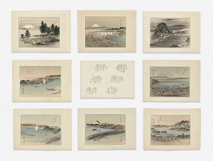 Image for Lot Group of 8 Japanese Woodblock Prints with Poem