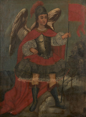 Image for Lot Cusqueño School - St. Michael with Wings &amp; Flag
