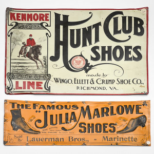 Image for Lot Embossed Tin Shoe Signs, Group of 2