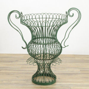 Image for Lot Victorian Style Green Painted Wire Garden Urn